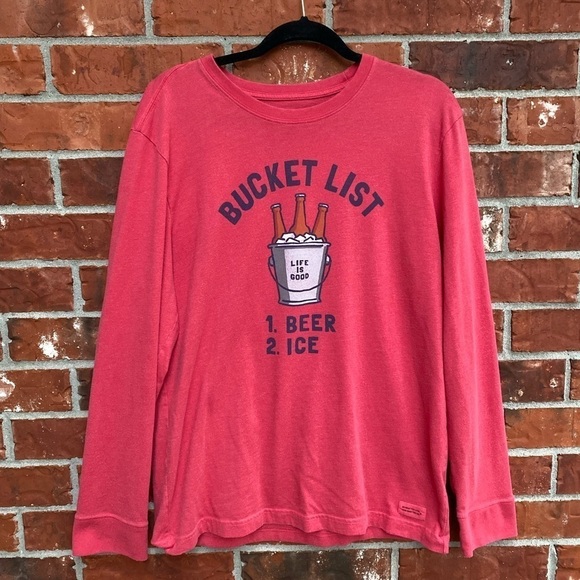 Life Is Good Mens Medium Crusher Tee Red Bucket List Beer Long Sleeve Shirt - Picture 9 of 9